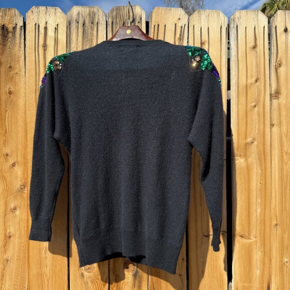 Vintage 80s Climax Black Lambswool Angora Bright Sequin Sweater | Size M/L - Picture 13 of 15